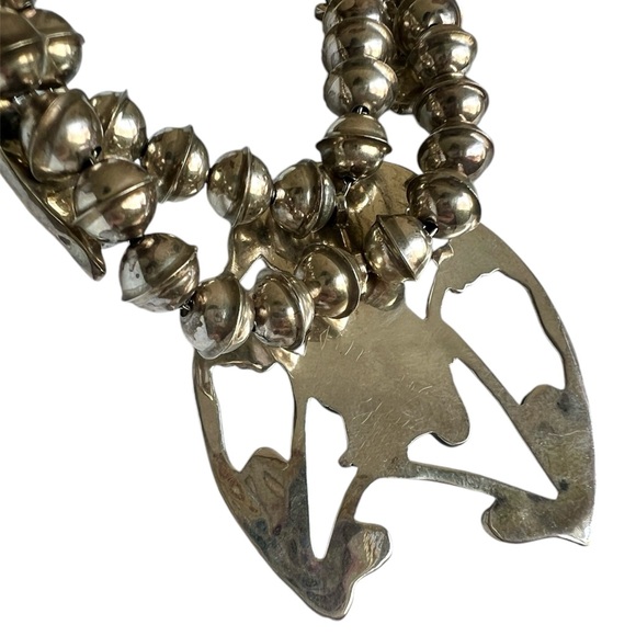 Sterling Silver Zuni Inlay Owl Squash Blossom Necklace Signed PITKIN PW NATEWA - Picture 11 of 12